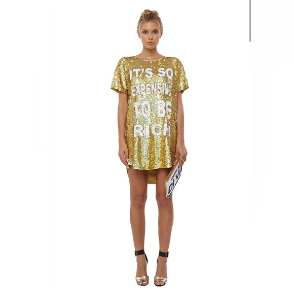 IT'S SO EXPENSIVE TO BE RICH SEQUIN MAXI TEE DRESS, HOUSE OF MUAMUA - Picture 1 of 3